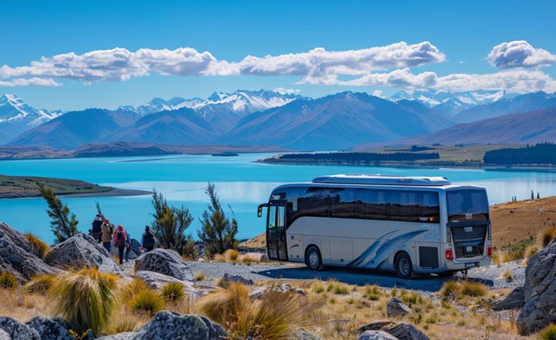 Scenic Coach Stop at Lake Tekapo - New Zealand Group Travel, April 2024, Coachhire